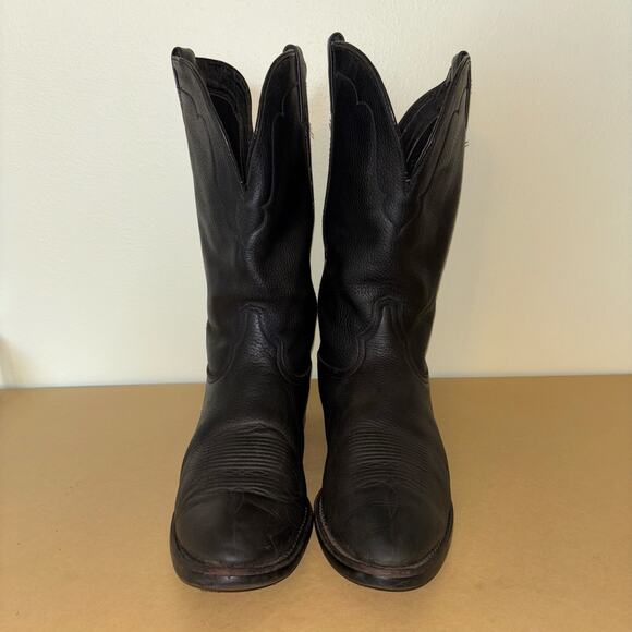 Vintage Tony Lama Men’s 12 Black Leather Cowboy Boots Western Classic USA Made - Picture 3 of 8